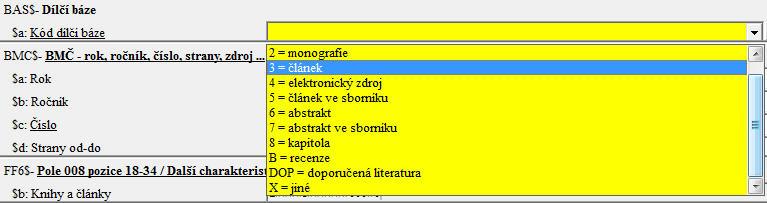 Typy dokumentu v poli BAS
