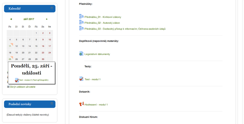 Důležité termíny kurzu může účastník sledovat pomocí kalendáře událostí