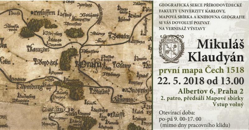 Pozvánka na výstavu Mikuláš Klaudyán: první mapa Čech 1518 (zdroj: Mapová sbírka Přírodovědecké fakulty Univerzity Karlovy)
