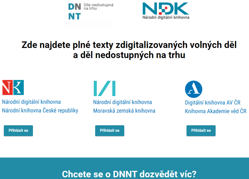 Rozcestník digitálních knihoven (zdroj: https://www.dnnt.cz/, získáno 2021-12-27)